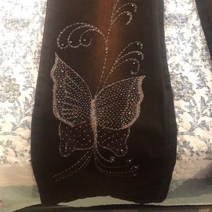 Brown Cache denim jeans w/ Butterfly detail Sz 12